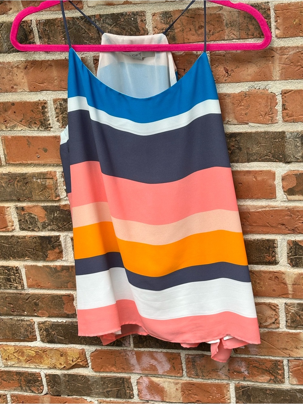Loft Spaghetti Strap, Razor Back Striped Shirt. Fully lined. Size Large
